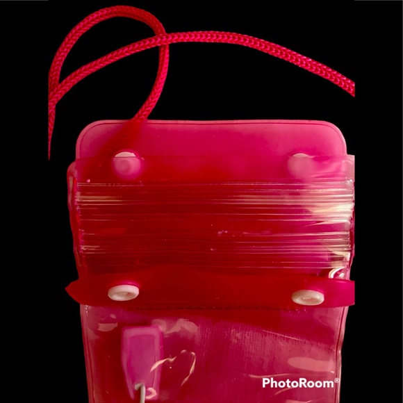 Hot Pink Vinyl Cell Phone Waterproof Case on an adjustable cord - Picture 3 of 3